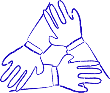 A graphic of three hands holding each other