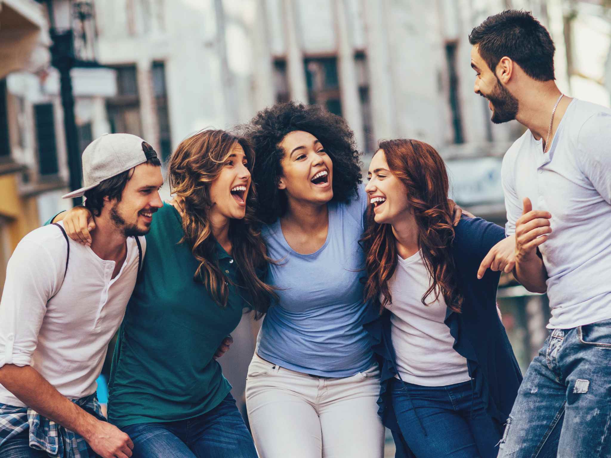 A group of friends smiling